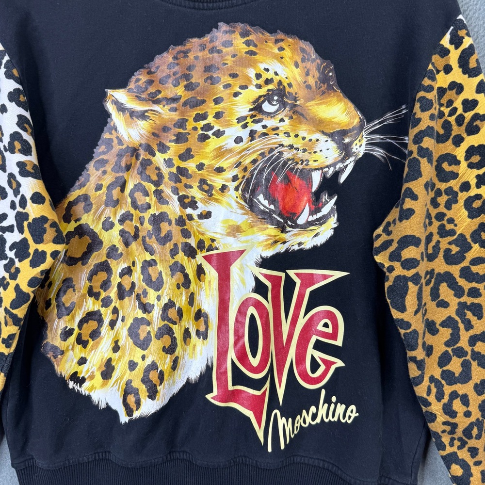 Love Moschino Leopard Print Graphic Sweatshirt Black W630606E1861 Size US 2 - Picture 3 of 8